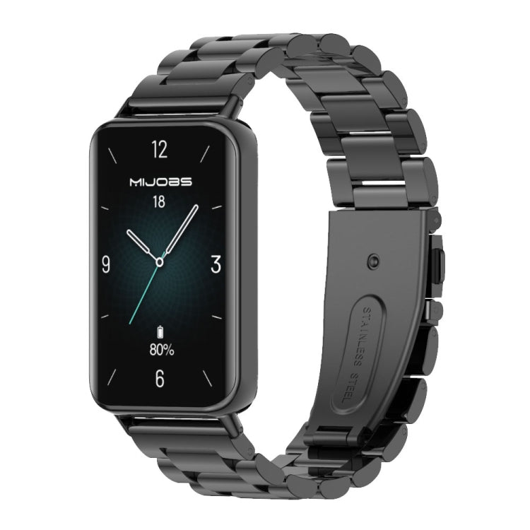 For Honor Band 10 / 9 MIJOBS Three-Beads Stainless Steel Watch Band(Black)