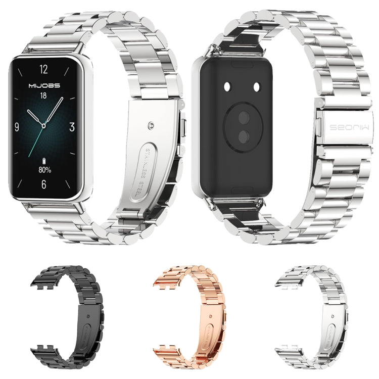 For Honor Band 10 / 9 MIJOBS Three-Beads Stainless Steel Watch Band(Black)