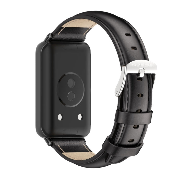For Honor Band 10 / 9 MIJOBS Cowhide Leather Watch Band(Black)