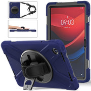 For Lenovo Tab M11 /Xiaoxin Pad 11 2024 Rotatable Holder Silicone Hybrid PC Tablet Case with Shoulder Strap(Navy Blue)