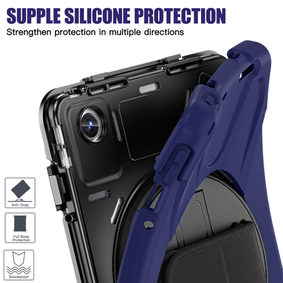 For Lenovo Tab M11 /Xiaoxin Pad 11 2024 Rotatable Holder Silicone Hybrid PC Tablet Case with Shoulder Strap(Navy Blue)