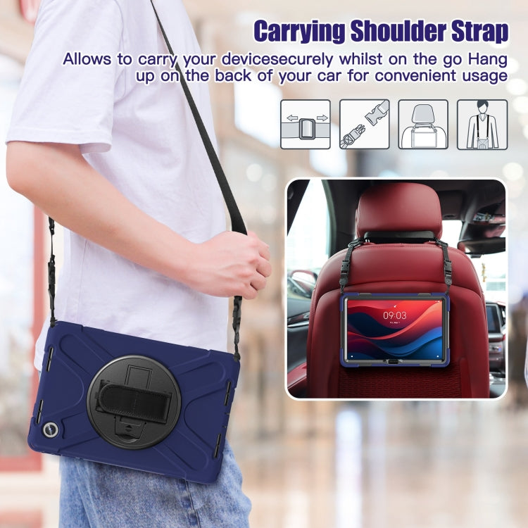For Lenovo Tab M11 /Xiaoxin Pad 11 2024 Rotatable Holder Silicone Hybrid PC Tablet Case with Shoulder Strap(Navy Blue)