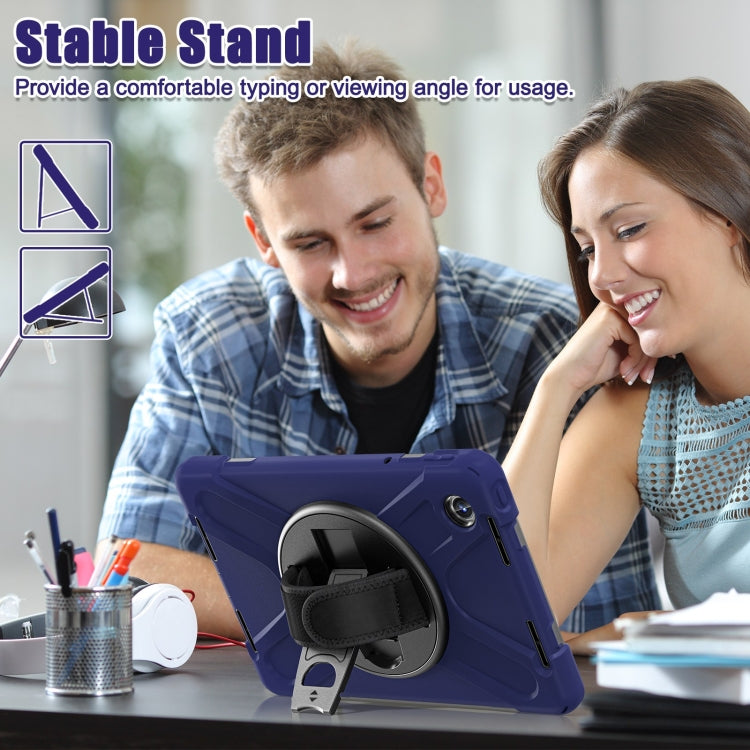 For Lenovo Tab M11 /Xiaoxin Pad 11 2024 Rotatable Holder Silicone Hybrid PC Tablet Case with Shoulder Strap(Navy Blue)