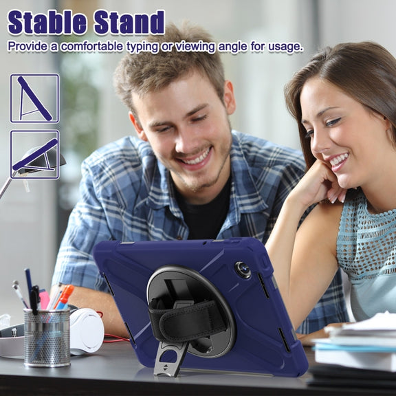 For Lenovo Tab M11 /Xiaoxin Pad 11 2024 Rotatable Holder Silicone Hybrid PC Tablet Case with Shoulder Strap(Navy Blue)