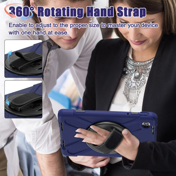 For Lenovo Tab M11 /Xiaoxin Pad 11 2024 Rotatable Holder Silicone Hybrid PC Tablet Case with Shoulder Strap(Navy Blue)