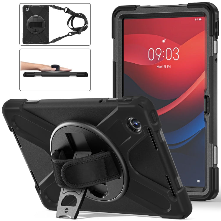 For Lenovo Tab M11 /Xiaoxin Pad 11 2024 Rotatable Holder Silicone Hybrid PC Tablet Case with Shoulder Strap(Black)
