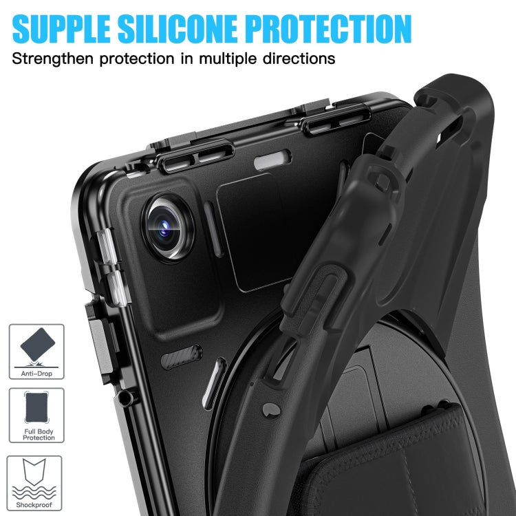 For Lenovo Tab M11 /Xiaoxin Pad 11 2024 Rotatable Holder Silicone Hybrid PC Tablet Case with Shoulder Strap(Black)
