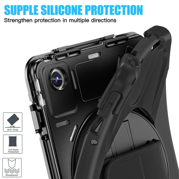 For Lenovo Tab M11 /Xiaoxin Pad 11 2024 Rotatable Holder Silicone Hybrid PC Tablet Case with Shoulder Strap(Black)