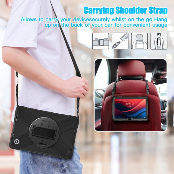 For Lenovo Tab M11 /Xiaoxin Pad 11 2024 Rotatable Holder Silicone Hybrid PC Tablet Case with Shoulder Strap(Black)
