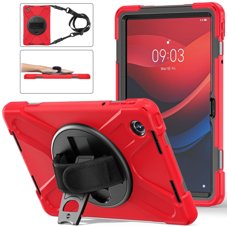 For Lenovo Tab M11 /Xiaomi Pad 11 2024 Rotatable Holder Silicone Hybrid PC Tablet Case with Shoulder Strap(Red)