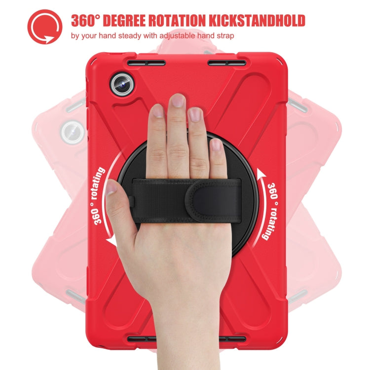 For Lenovo Tab M11 /Xiaomi Pad 11 2024 Rotatable Holder Silicone Hybrid PC Tablet Case with Shoulder Strap(Red)