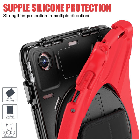 For Lenovo Tab M11 /Xiaomi Pad 11 2024 Rotatable Holder Silicone Hybrid PC Tablet Case with Shoulder Strap(Red)