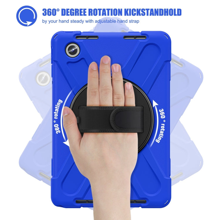 For Lenovo Tab M11 /Xiaoxin Pad 11 2024 Rotatable Holder Silicone Hybrid PC Tablet Case with Shoulder Strap(Blue)