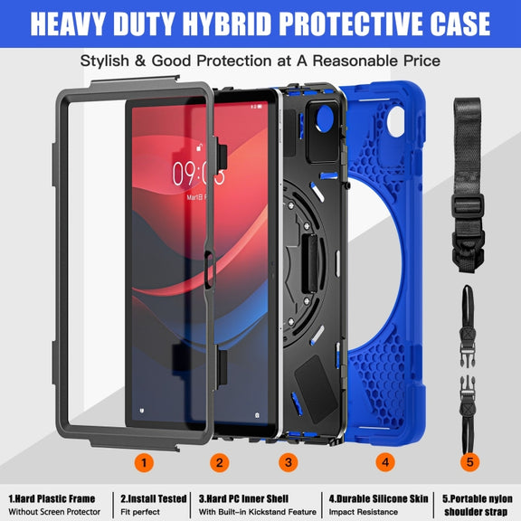 For Lenovo Tab M11 /Xiaoxin Pad 11 2024 Rotatable Holder Silicone Hybrid PC Tablet Case with Shoulder Strap(Blue)