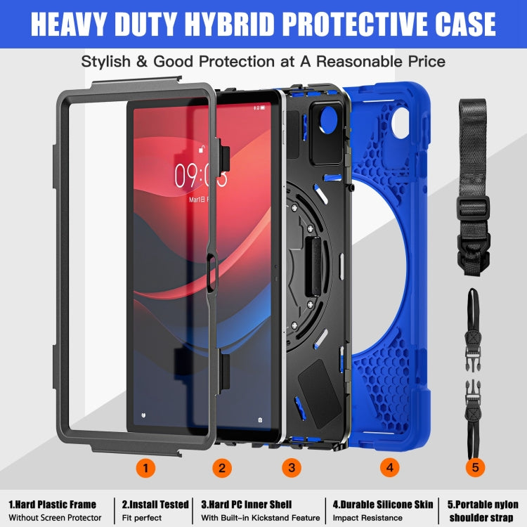 For Lenovo Tab M11 /Xiaoxin Pad 11 2024 Rotatable Holder Silicone Hybrid PC Tablet Case with Shoulder Strap(Blue)