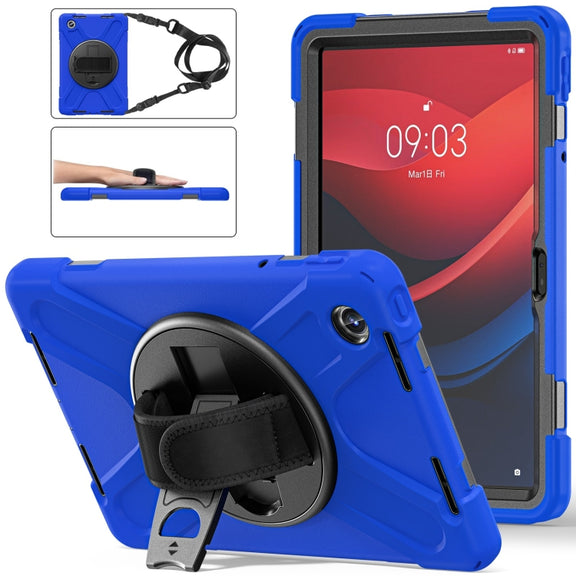 For Lenovo Tab M11 /Xiaoxin Pad 11 2024 Rotatable Holder Silicone Hybrid PC Tablet Case with Shoulder Strap(Blue)