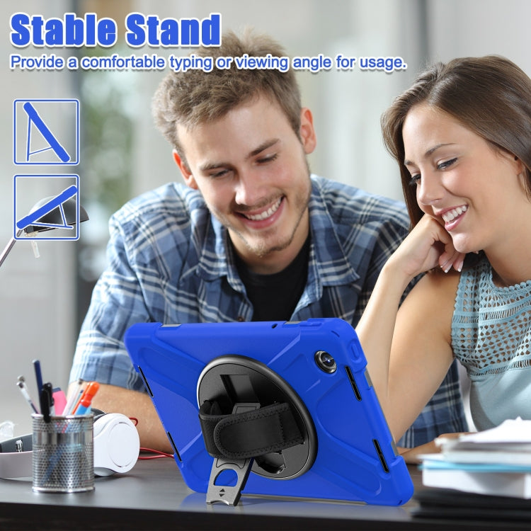 For Lenovo Tab M11 /Xiaoxin Pad 11 2024 Rotatable Holder Silicone Hybrid PC Tablet Case with Shoulder Strap(Blue)