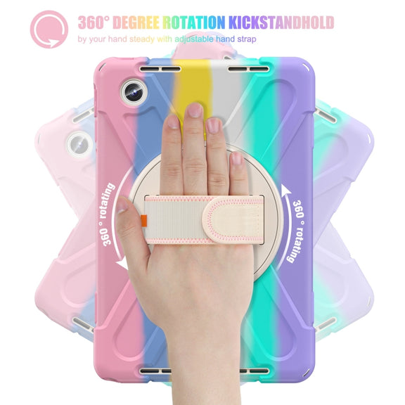For Lenovo Tab M11 /Xiaomi Pad 11 2024 Rotatable Holder Silicone Hybrid PC Tablet Case with Shoulder Strap(Colorful Pink)