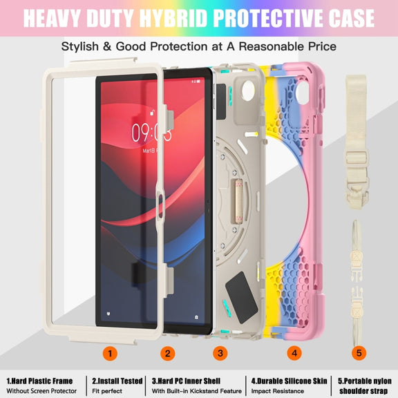 For Lenovo Tab M11 /Xiaomi Pad 11 2024 Rotatable Holder Silicone Hybrid PC Tablet Case with Shoulder Strap(Colorful Pink)