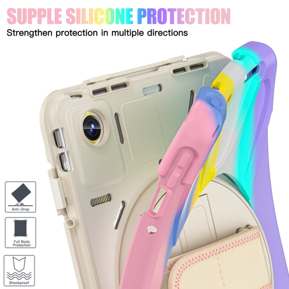 For Lenovo Tab M11 /Xiaomi Pad 11 2024 Rotatable Holder Silicone Hybrid PC Tablet Case with Shoulder Strap(Colorful Pink)