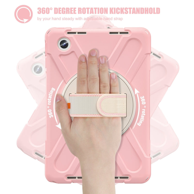 For Lenovo Tab M11 /Xiaomi Pad 11 2024 Rotatable Holder Silicone Hybrid PC Tablet Case with Shoulder Strap(Pink)