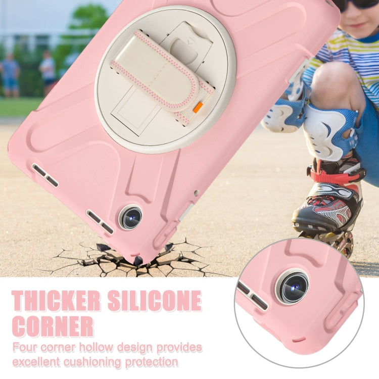 For Lenovo Tab M11 /Xiaomi Pad 11 2024 Rotatable Holder Silicone Hybrid PC Tablet Case with Shoulder Strap(Pink)