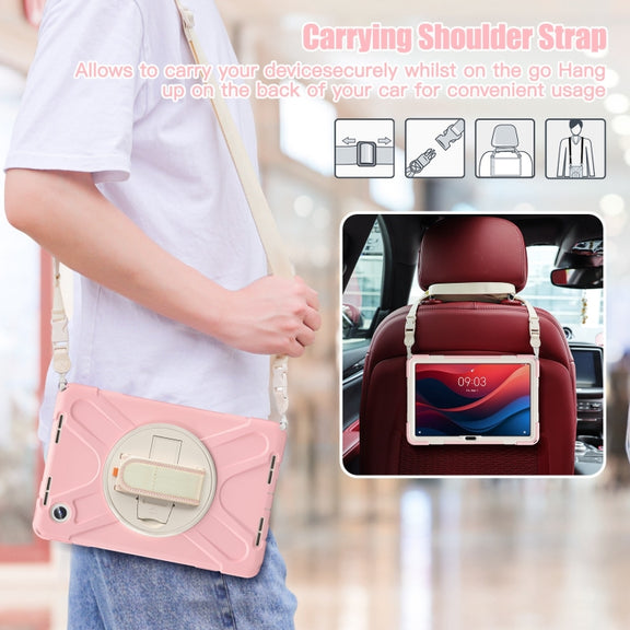 For Lenovo Tab M11 /Xiaomi Pad 11 2024 Rotatable Holder Silicone Hybrid PC Tablet Case with Shoulder Strap(Pink)