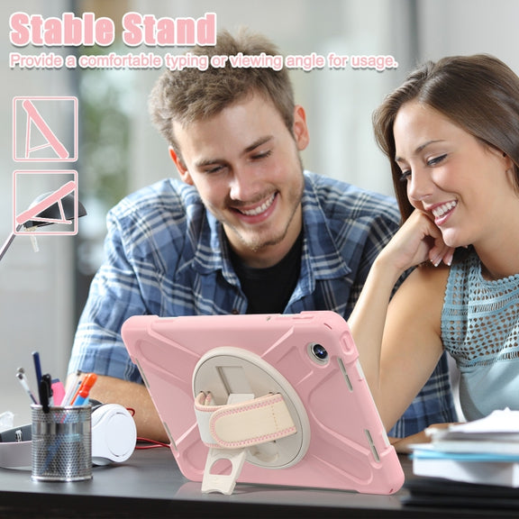 For Lenovo Tab M11 /Xiaomi Pad 11 2024 Rotatable Holder Silicone Hybrid PC Tablet Case with Shoulder Strap(Pink)