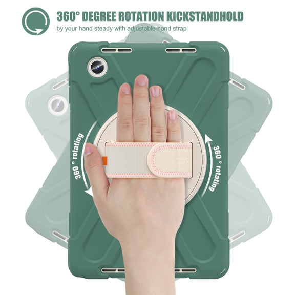 For Lenovo Tab M11 /Xiaomi Pad 11 2024 Rotatable Holder Silicone Hybrid PC Tablet Case with Shoulder Strap(Emerald Green)