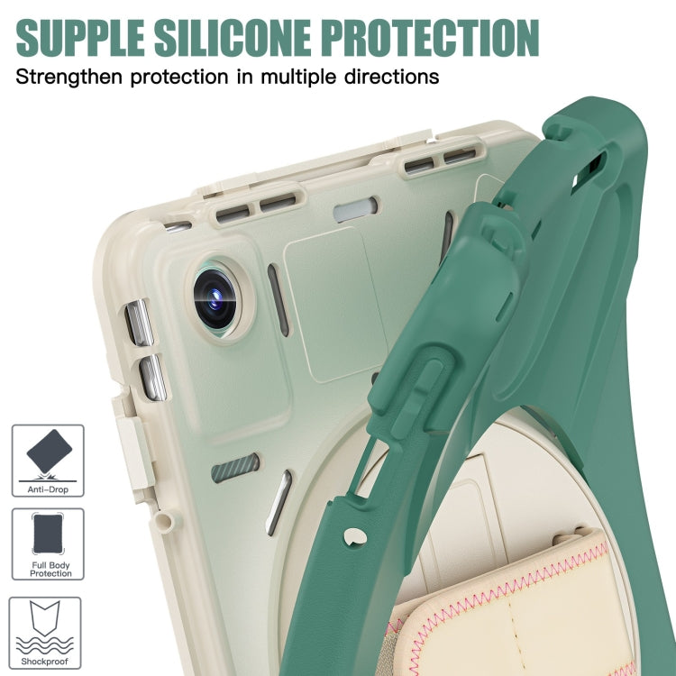 For Lenovo Tab M11 /Xiaomi Pad 11 2024 Rotatable Holder Silicone Hybrid PC Tablet Case with Shoulder Strap(Emerald Green)