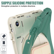 For Lenovo Tab M11 /Xiaomi Pad 11 2024 Rotatable Holder Silicone Hybrid PC Tablet Case with Shoulder Strap(Emerald Green)