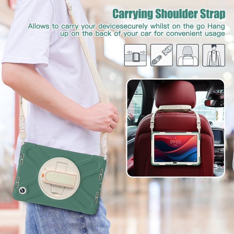 For Lenovo Tab M11 /Xiaomi Pad 11 2024 Rotatable Holder Silicone Hybrid PC Tablet Case with Shoulder Strap(Emerald Green)