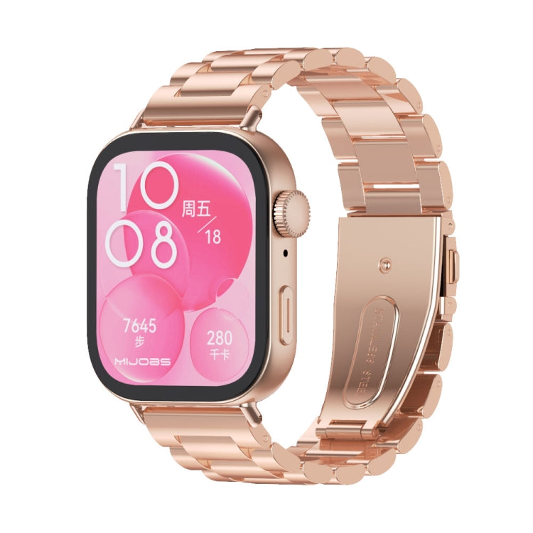 For Huawei Watch Fit3 MIJOBS Three-Beads Stainless Steel Watch Band(Rose Gold)