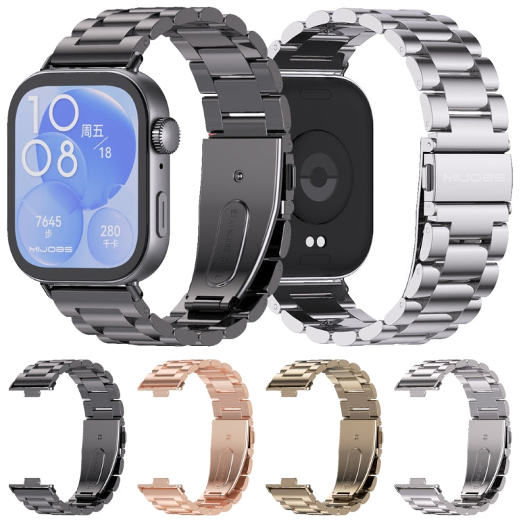 For Huawei Watch Fit3 MIJOBS Three-Beads Stainless Steel Watch Band(Light Gold)
