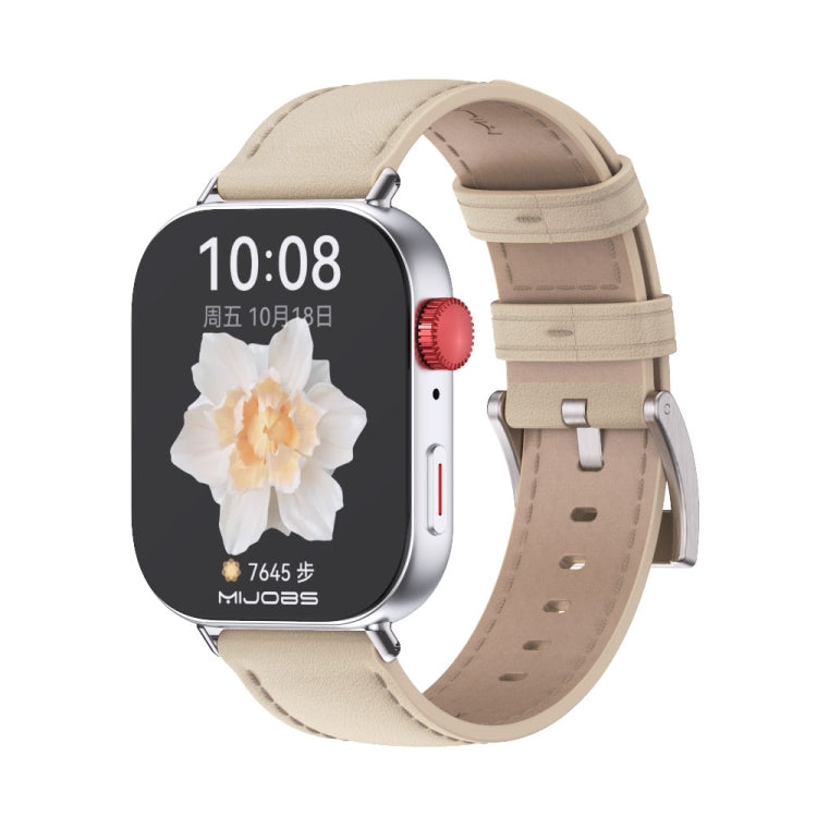 For Huawei Watch Fit3 MIJOBS Genuine Leather Watch Band(Beige Silver)
