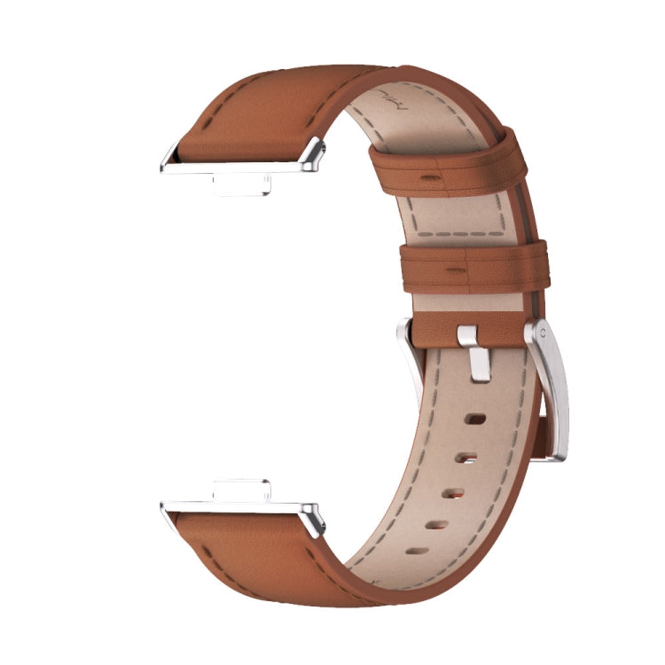 For Huawei Watch Fit3 MIJOBS Genuine Leather Watch Band(Brown Silver)
