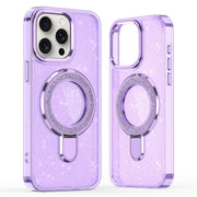 For iPhone 16 Pro Glitter Ring Holder MagSafe Phone Case(Purple)