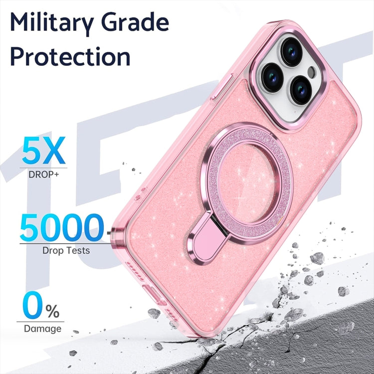 For iPhone 16 Glitter Ring Holder MagSafe Phone Case(Purple)