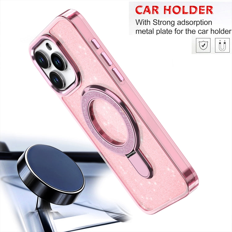 For iPhone 16 Glitter Ring Holder MagSafe Phone Case(Purple)
