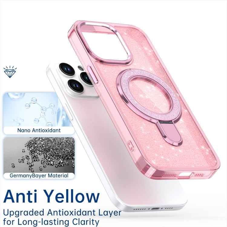 For iPhone 16 Glitter Ring Holder MagSafe Phone Case(Purple)