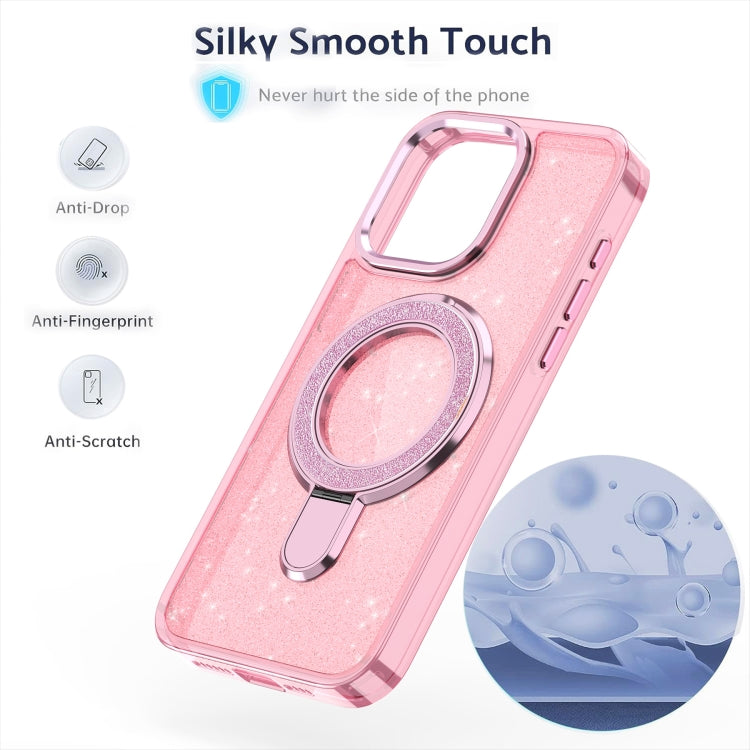 For iPhone 16 Glitter Ring Holder MagSafe Phone Case(Purple)