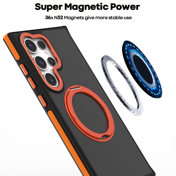 For Samsung Galaxy S24 Ultra 5G Dual-Color Skin Feel Rotating Holder Phone Case(Black)