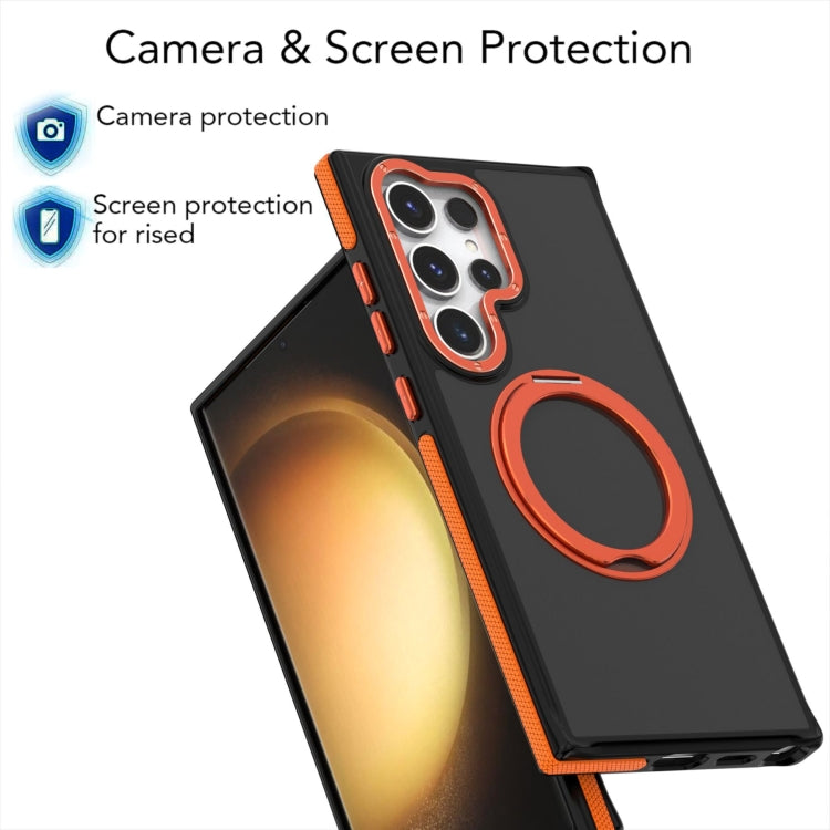 For Samsung Galaxy S24 Ultra 5G Dual-Color Skin Feel Rotating Holder Phone Case(Black)