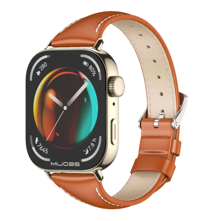 For Huawei Watch Fit3 MIJOBS Slim Genuine Leather Watch Band(Orange Light Gold)