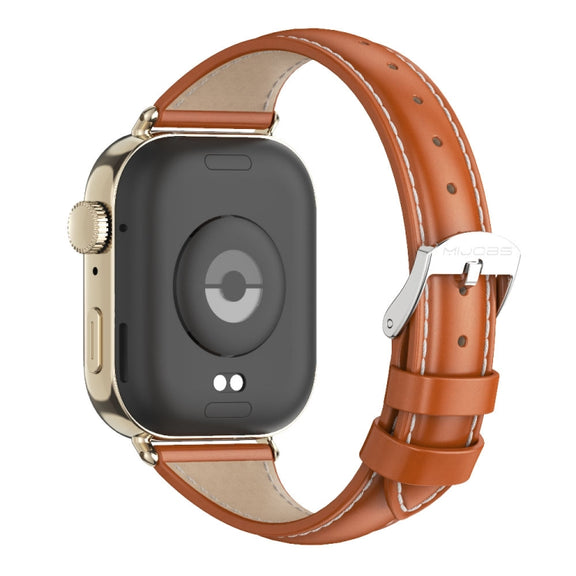 For Huawei Watch Fit3 MIJOBS Slim Genuine Leather Watch Band(Orange Light Gold)