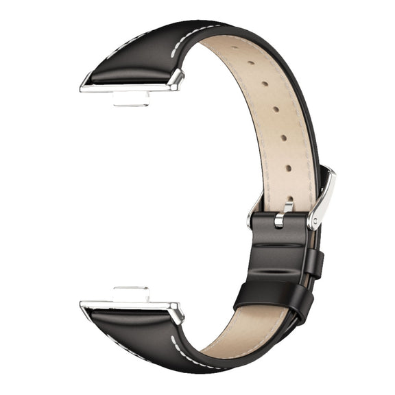 For Huawei Watch Fit3 MIJOBS Slim Genuine Leather Watch Band(Black Silver)