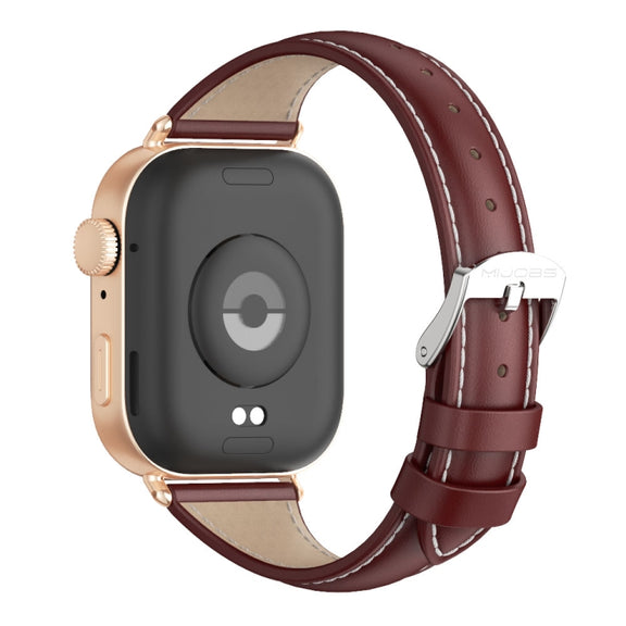 For Huawei Watch Fit3 MIJOBS Slim Genuine Leather Watch Band(Wine Red Rose Gold)