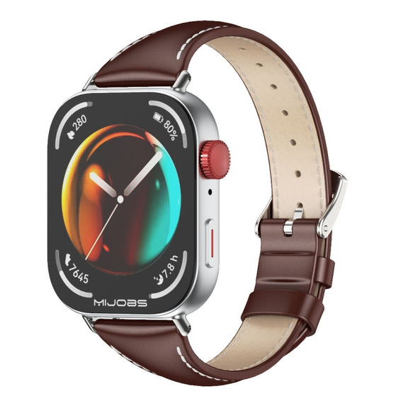 For Huawei Watch Fit3 MIJOBS Slim Genuine Leather Watch Band(Coffee Silver)