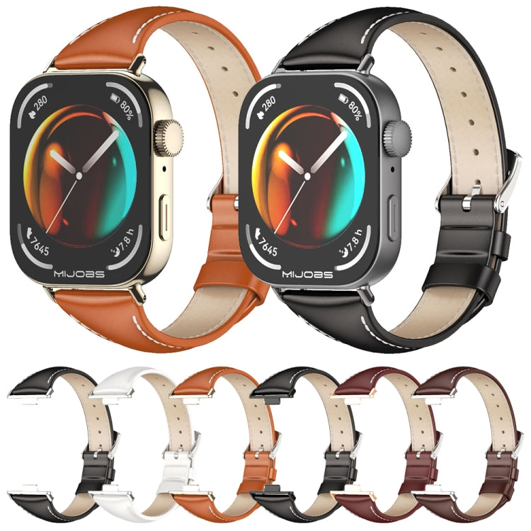 For Huawei Watch Fit3 MIJOBS Slim Genuine Leather Watch Band(Black Silver)