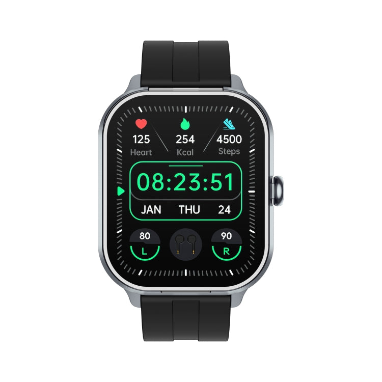 D8 Pro 2.01 inch 2 in 1 Bluetooth Earphone Silicone Strap Smart Watch, Support NFC with Cover(Space Grey)